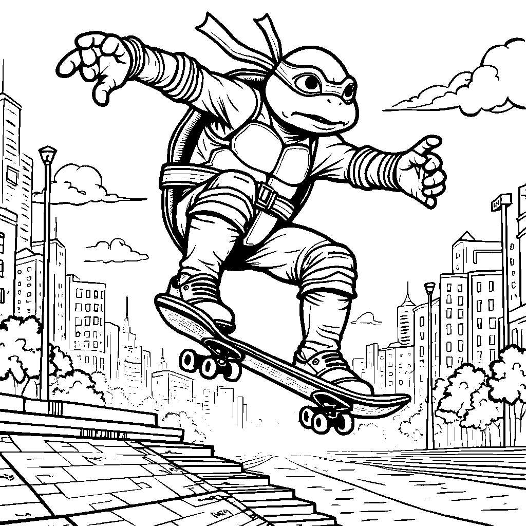 Ninja turtle riding a skateboard