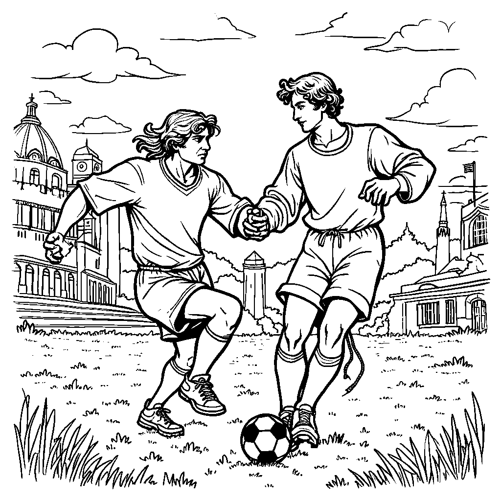 Michelangelo and Raphael having a friendly game of soccer