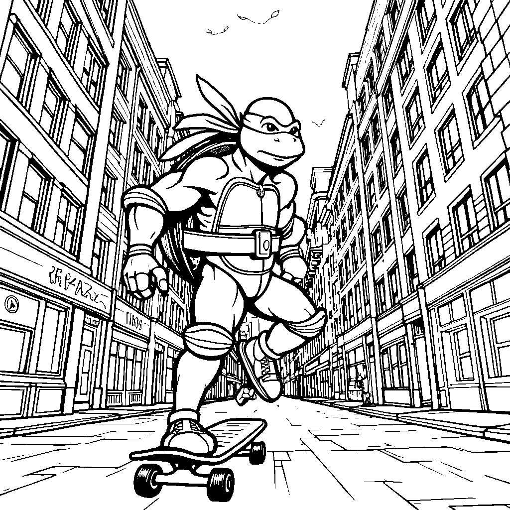 Raphael riding a skateboard through the streets of New York City