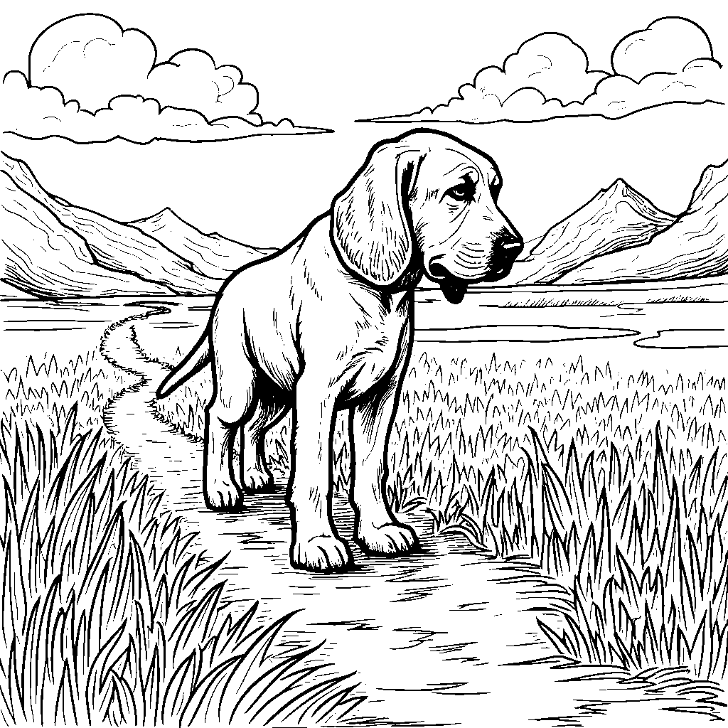 Bloodhound sniffing out a scent trail