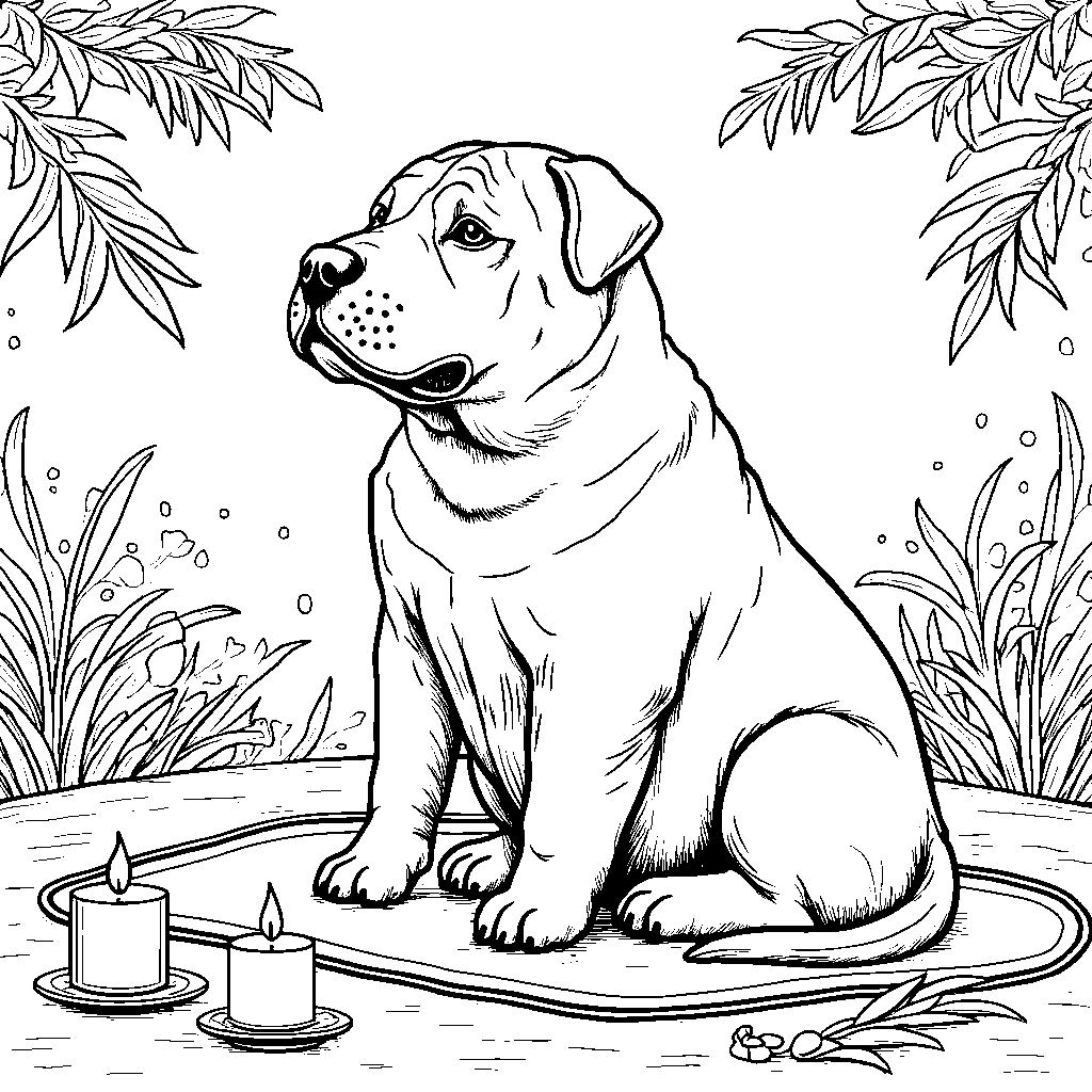 Chinese shar-pei sitting in a meditation pose