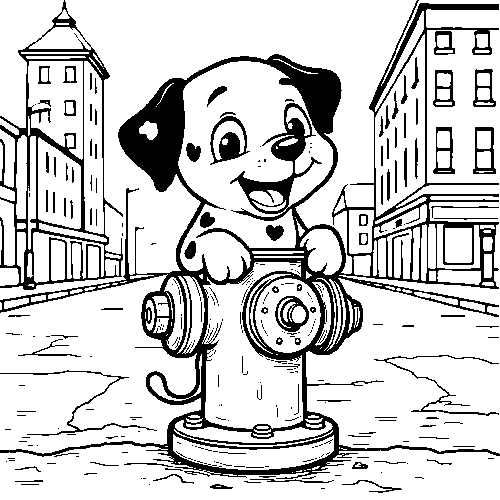 Dalmatian puppy sitting on a fire hydrant