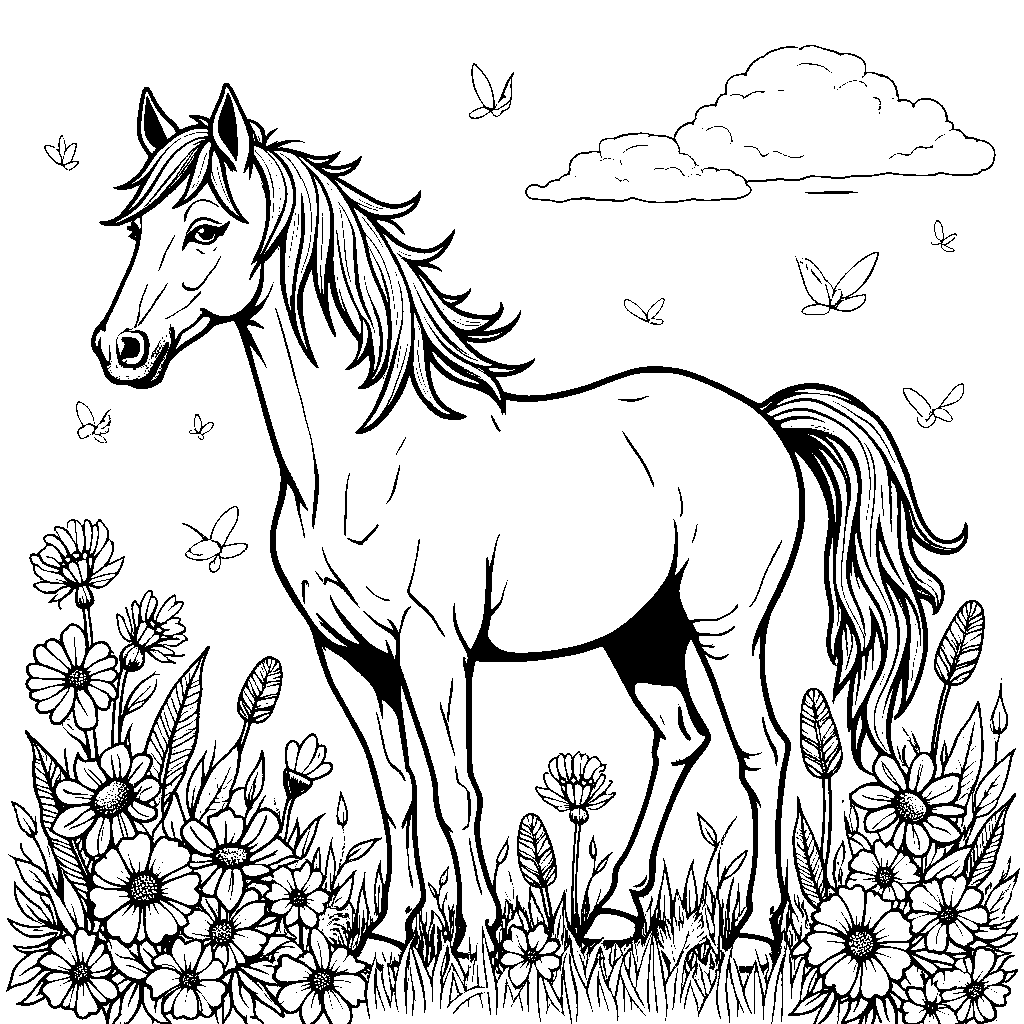 A horse in a fairy garden