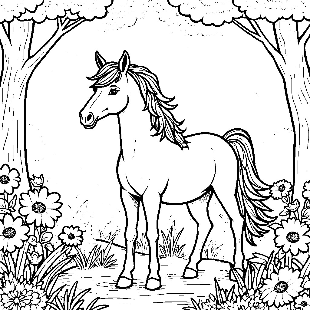 A horse in a magical forest