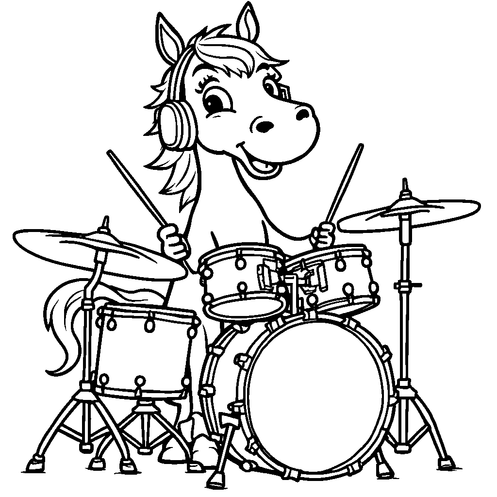 A horse playing the drums