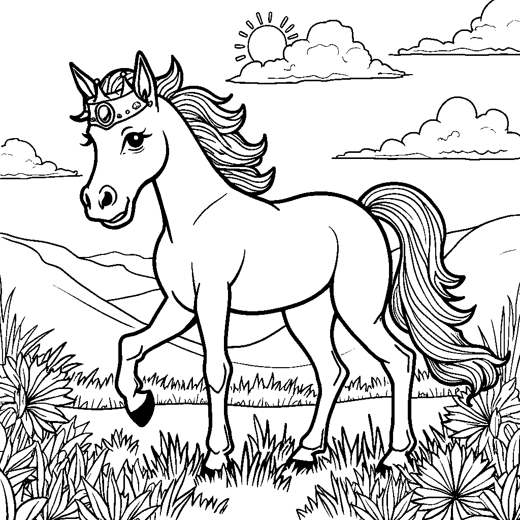 A horse wearing a crown