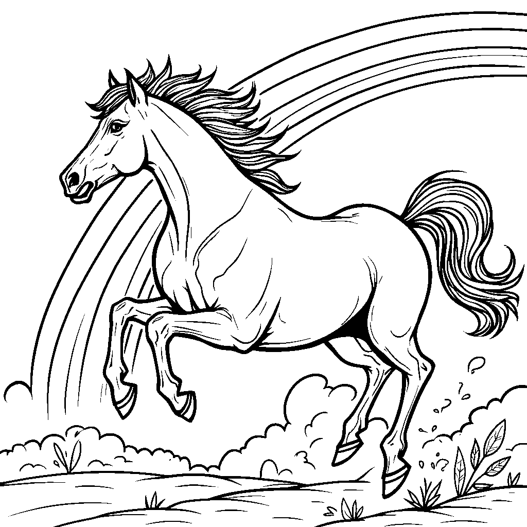 A horse jumping over a rainbow