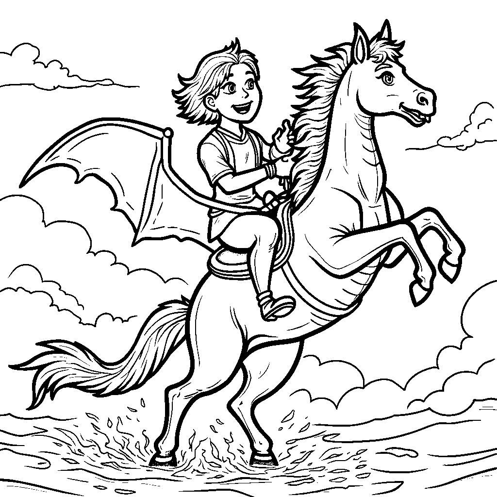 A horse riding a dragon