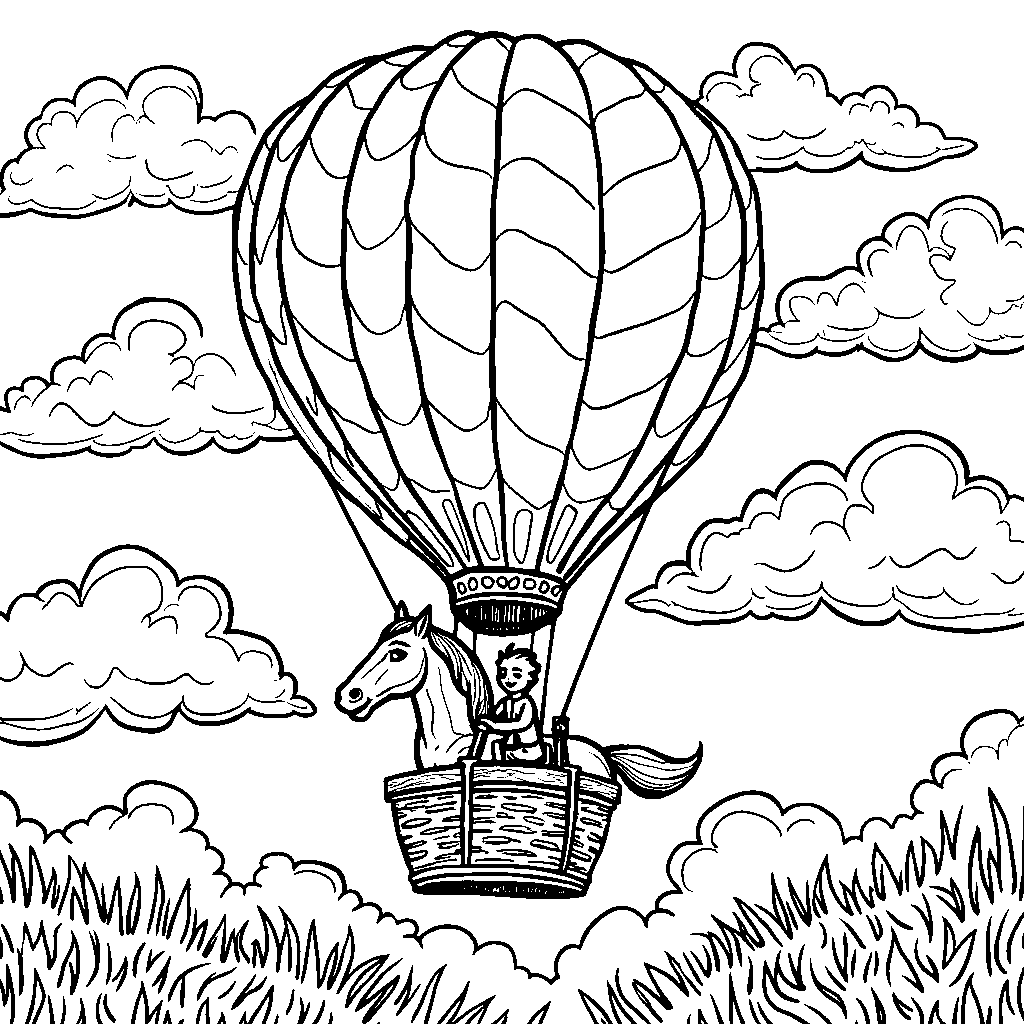 A horse riding a high-flying hot air balloon