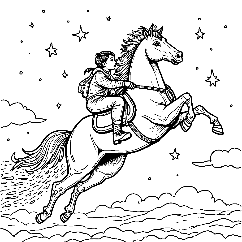 A horse riding a rocket ship