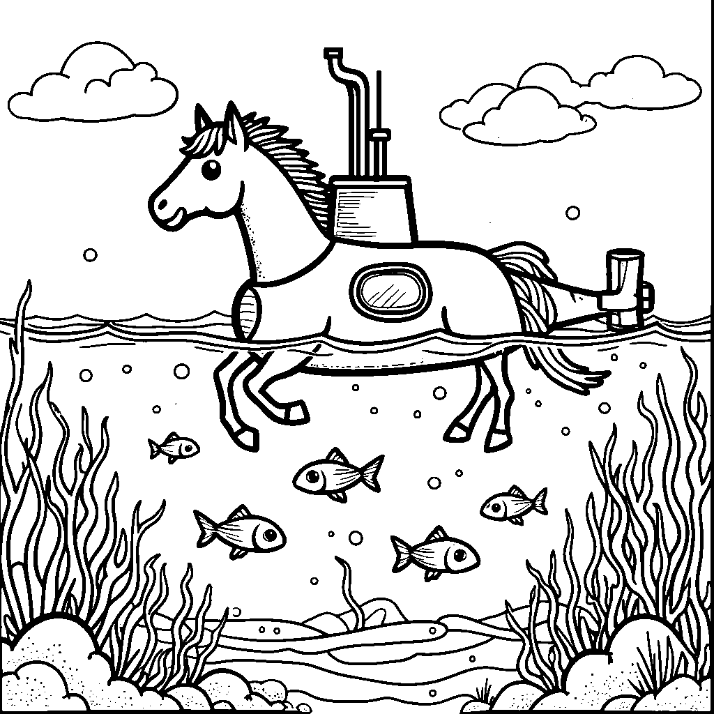 A horse riding a submarine