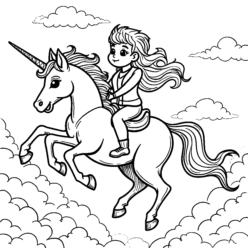 A horse riding a unicorn