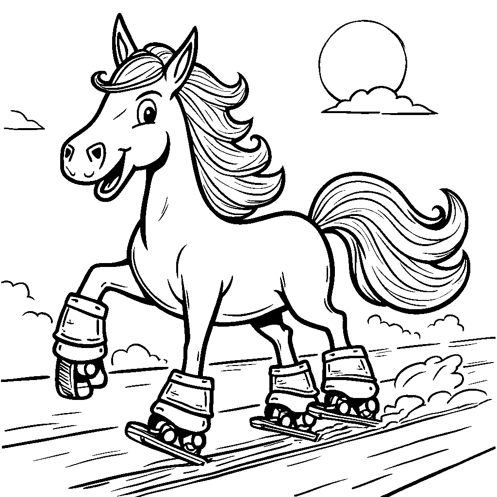 A horse wearing roller skates