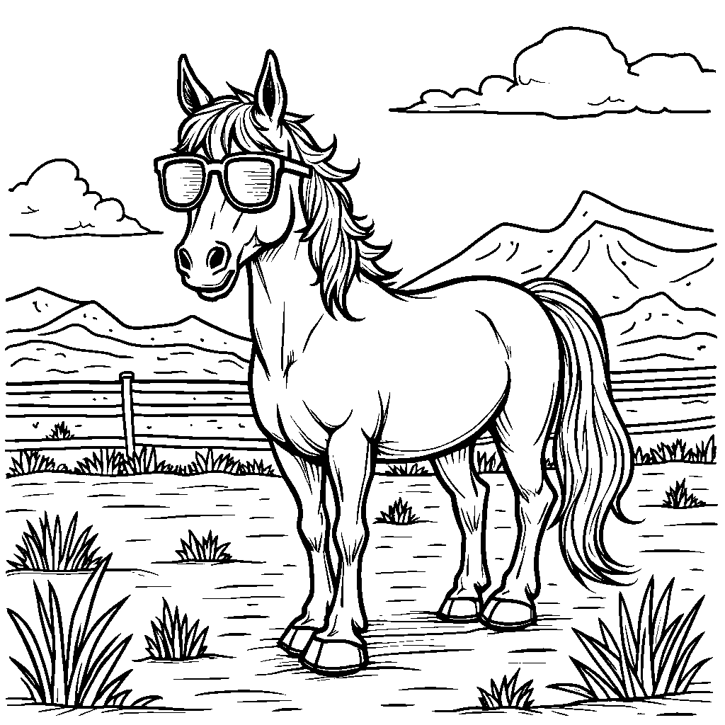 A horse wearing sunglasses