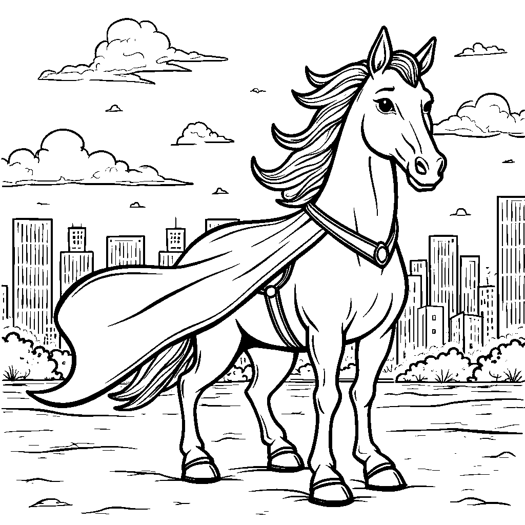 A horse wearing a superhero cape