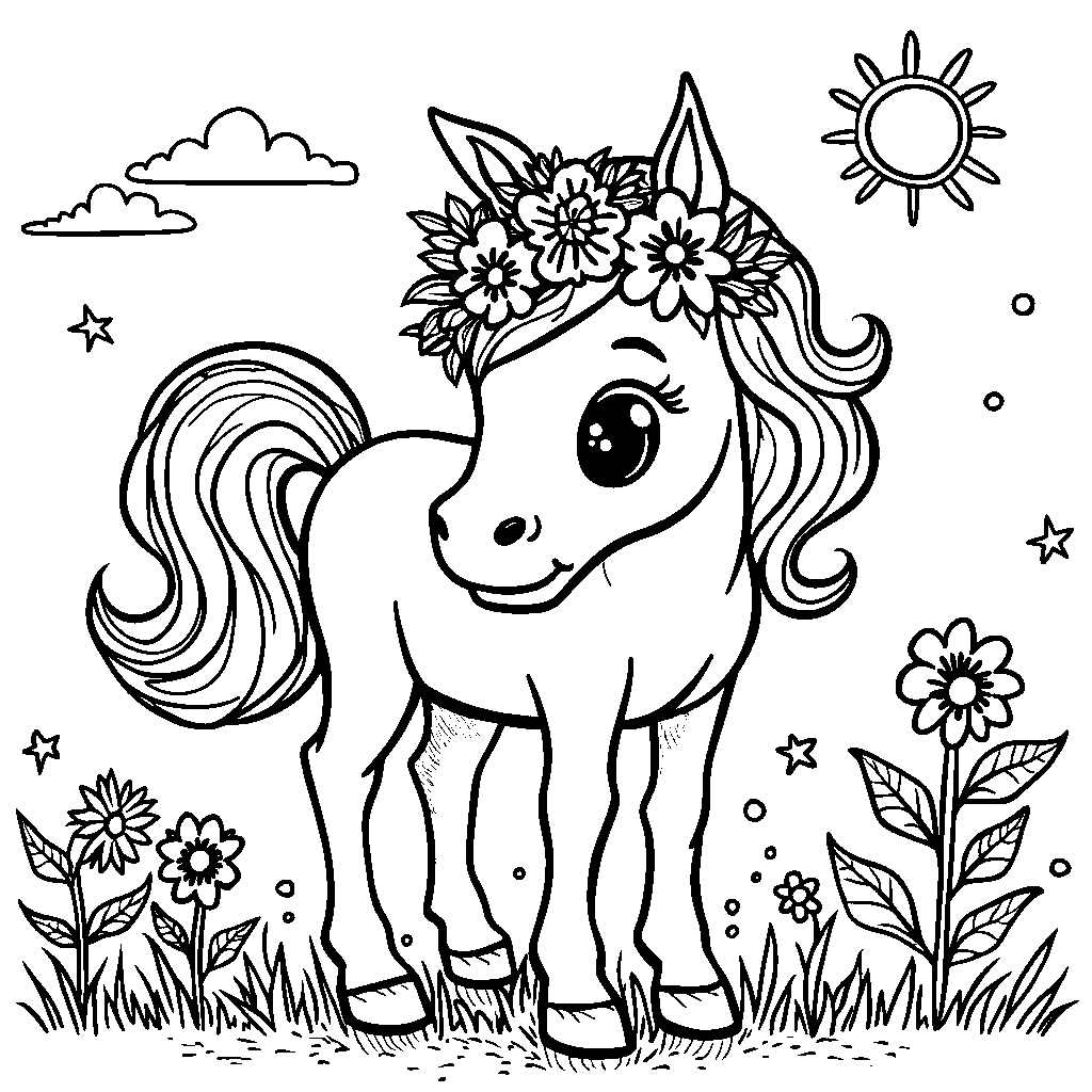 A horse with a flower crown