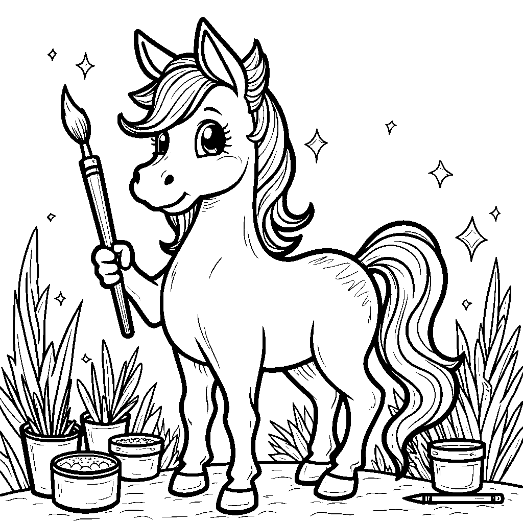 A horse with a paintbrush