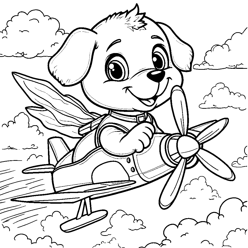 Skye soaring through the clouds with her propeller spinning