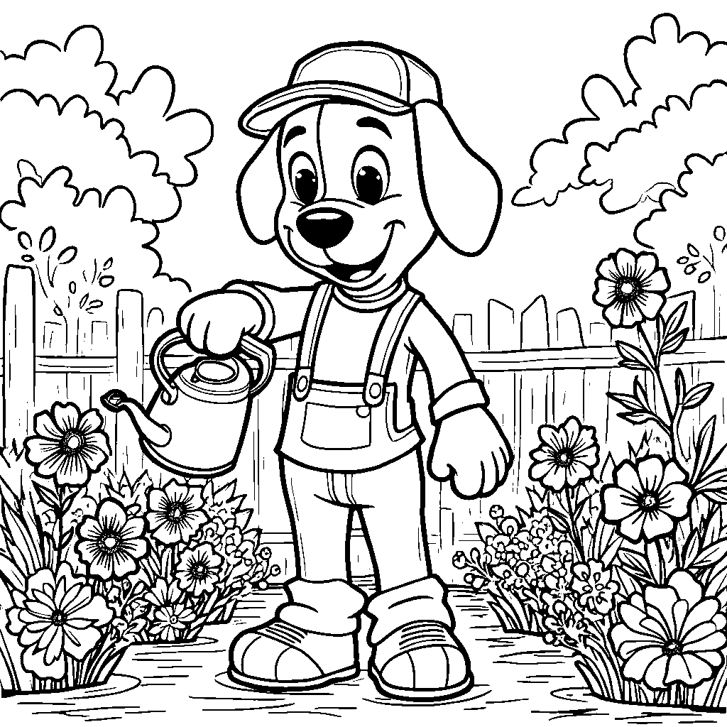 Marshall watering plants in the community garden