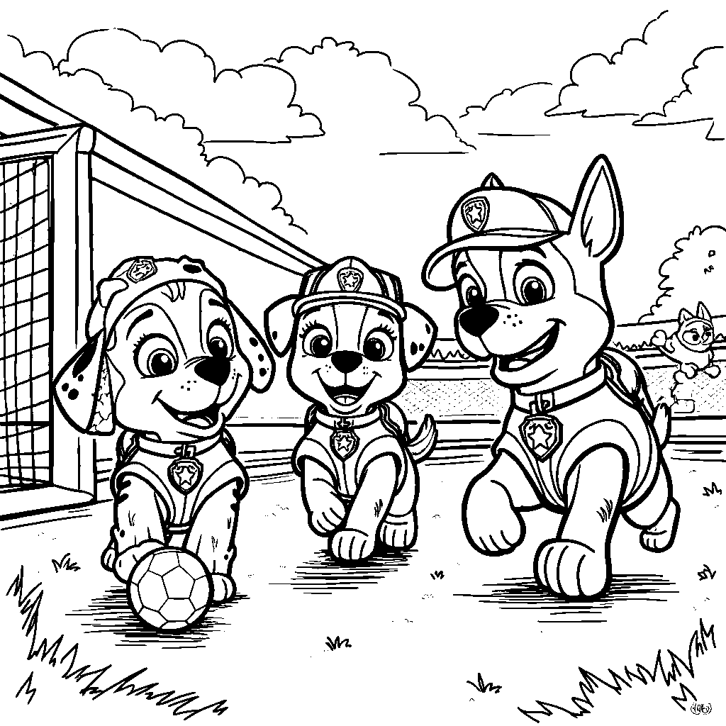 Paw Patrol pups playing soccer together