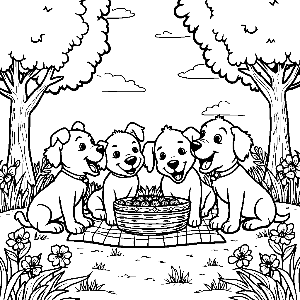 Pups having a picnic in the park