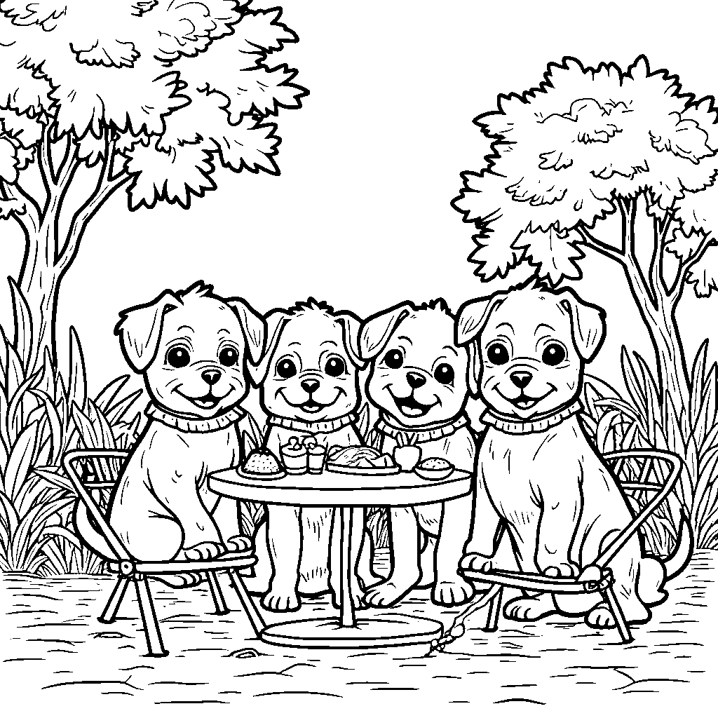 Pups having a snack at an outdoor cafe