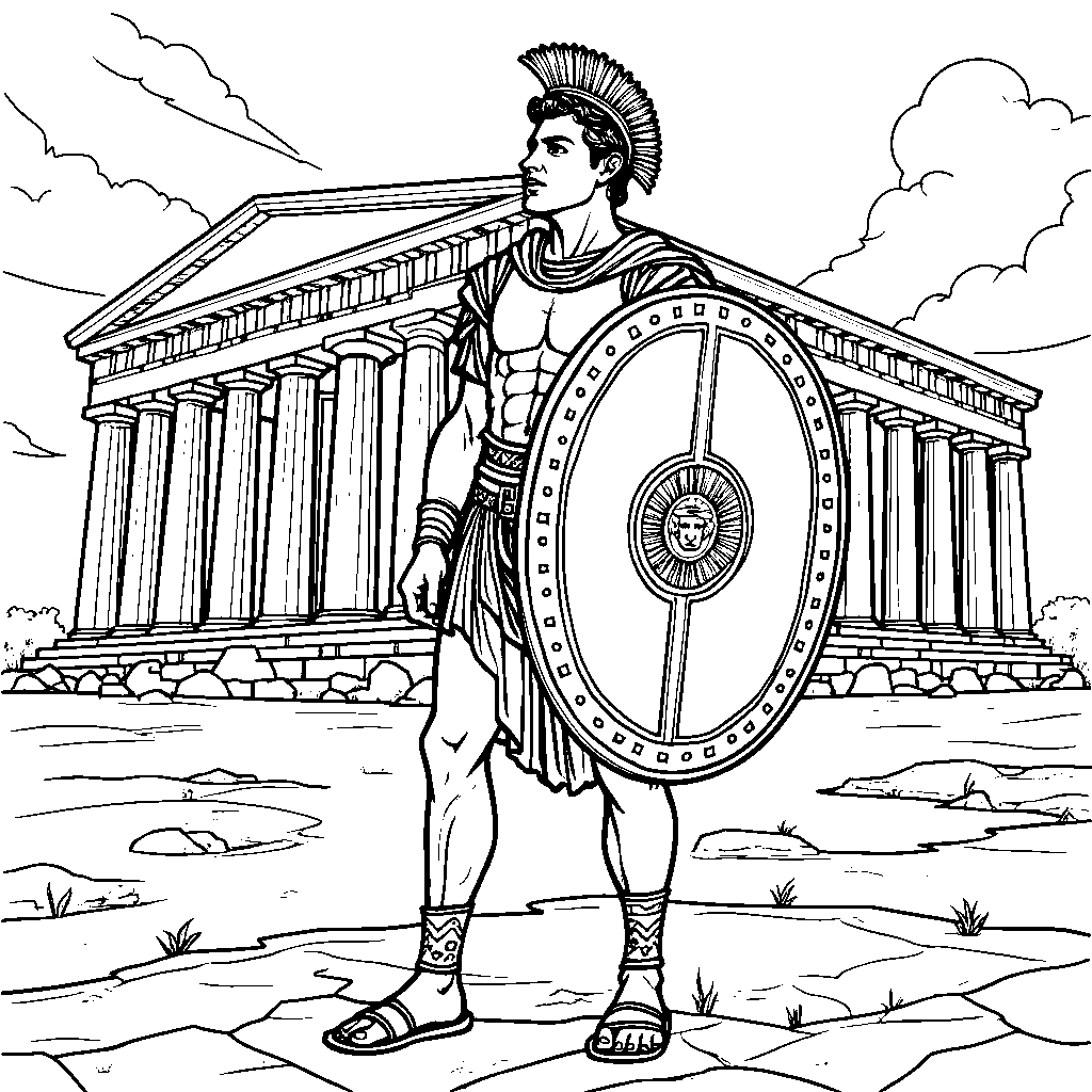 Ancient Greek Warrior with a Shield