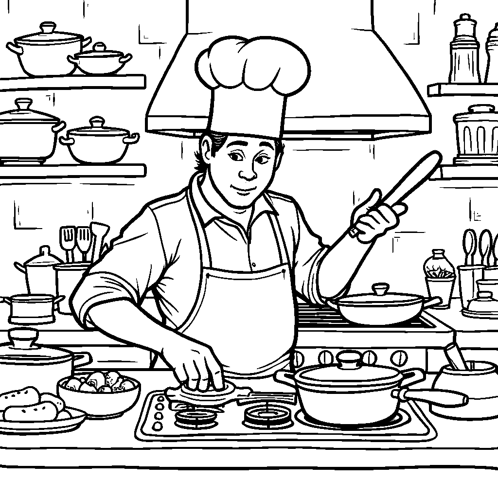 Chef Cooking in a Busy Kitchen