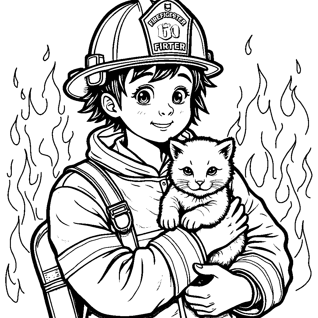 Firefighter Saving a Kitten