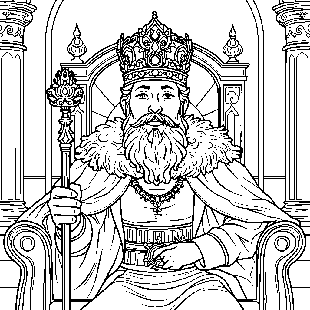 King Wearing a Crown and Holding a Scepter