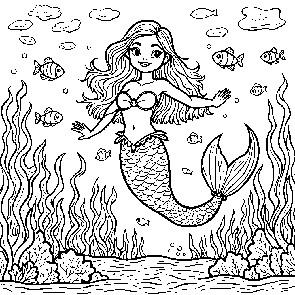 Mermaid Swimming with Fish