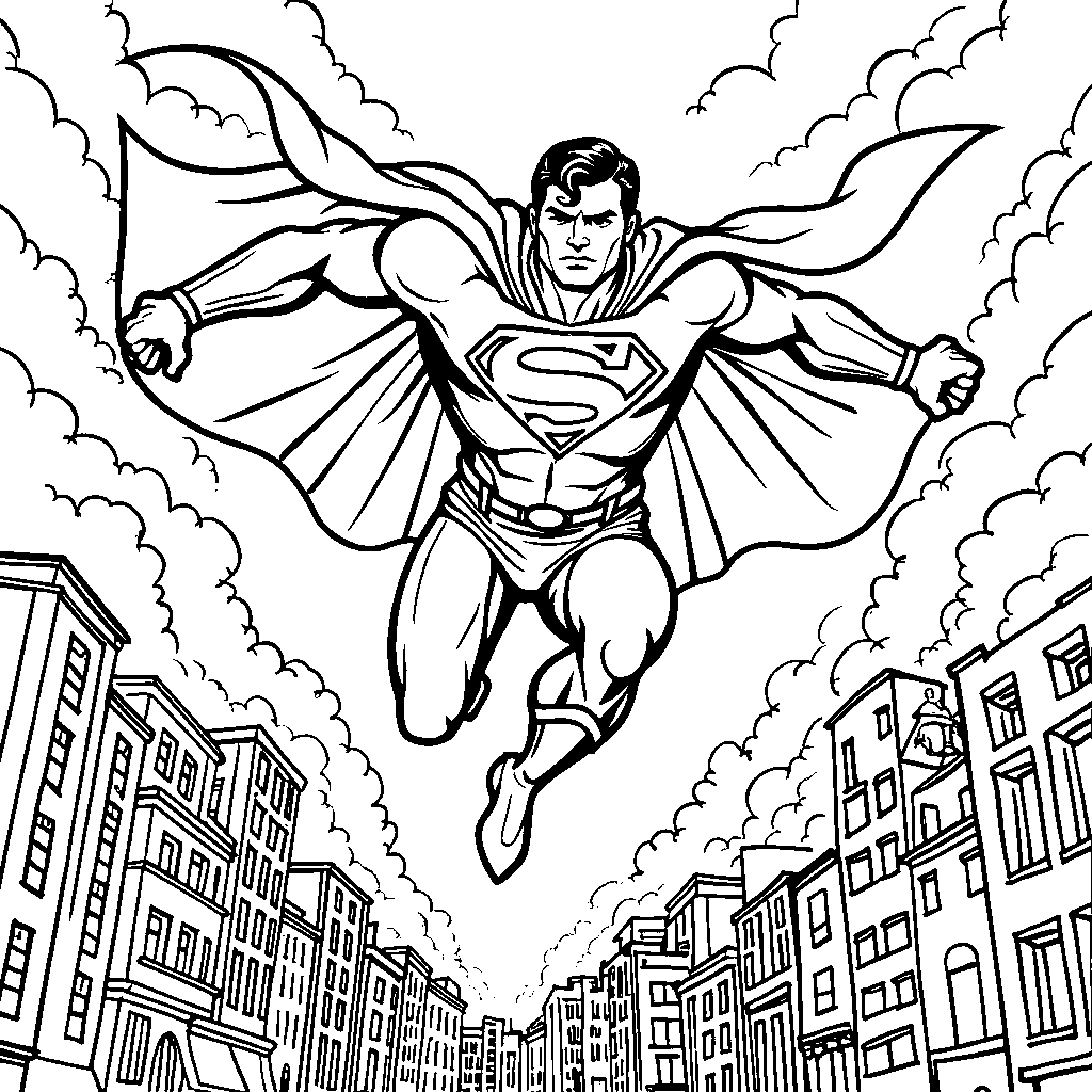 Superman flying over metropolis