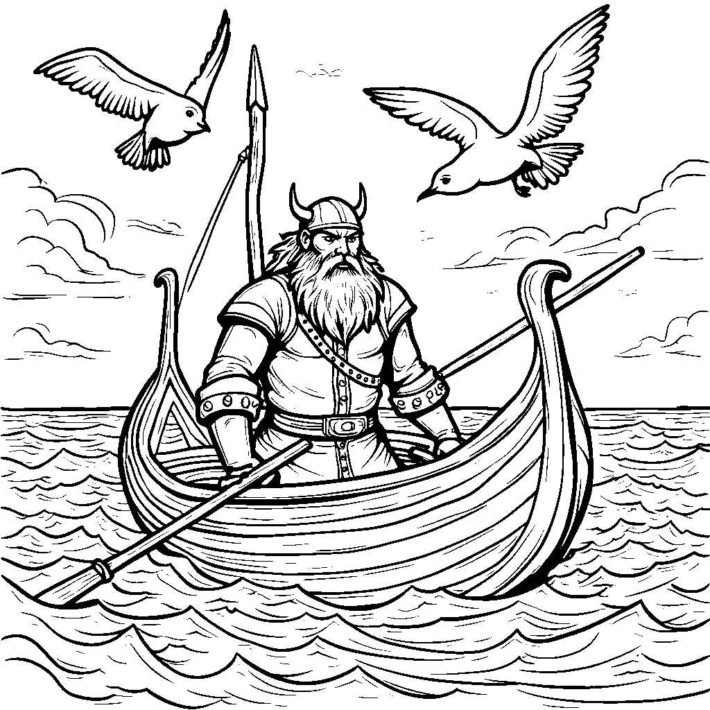 Viking Sailing on a Longboat