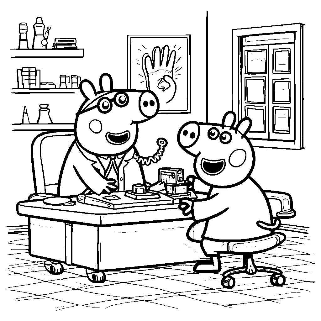 Peppa Pig at the doctor's office getting a check-up