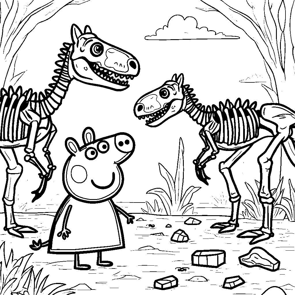 Peppa Pig at the museum learning about dinosaurs