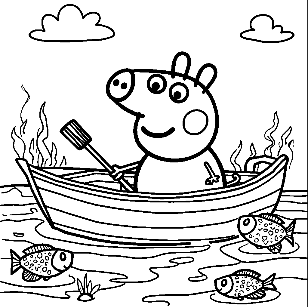 Peppa Pig going on a boat ride and seeing fish swim