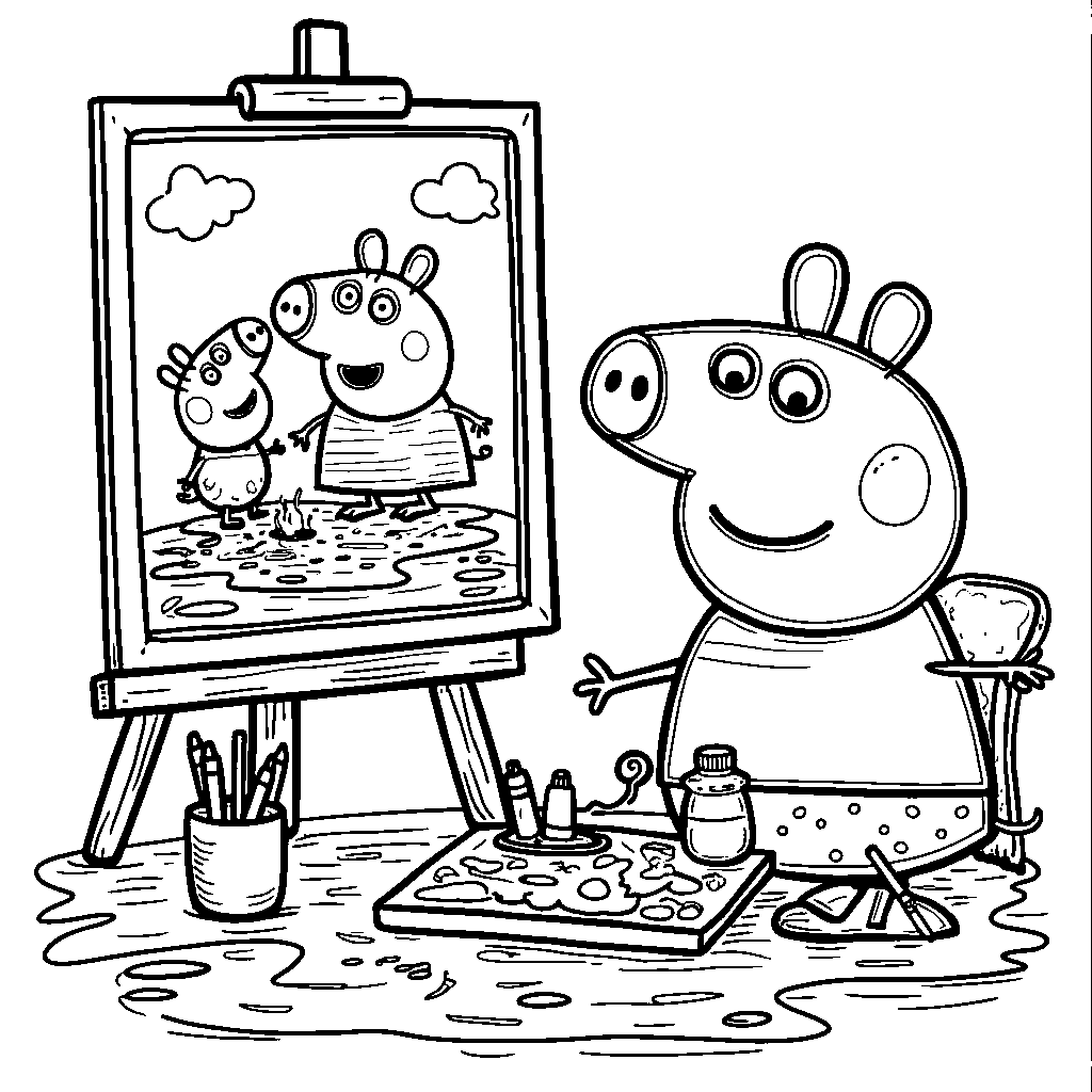 Peppa Pig making a picture frame with her favorite photo