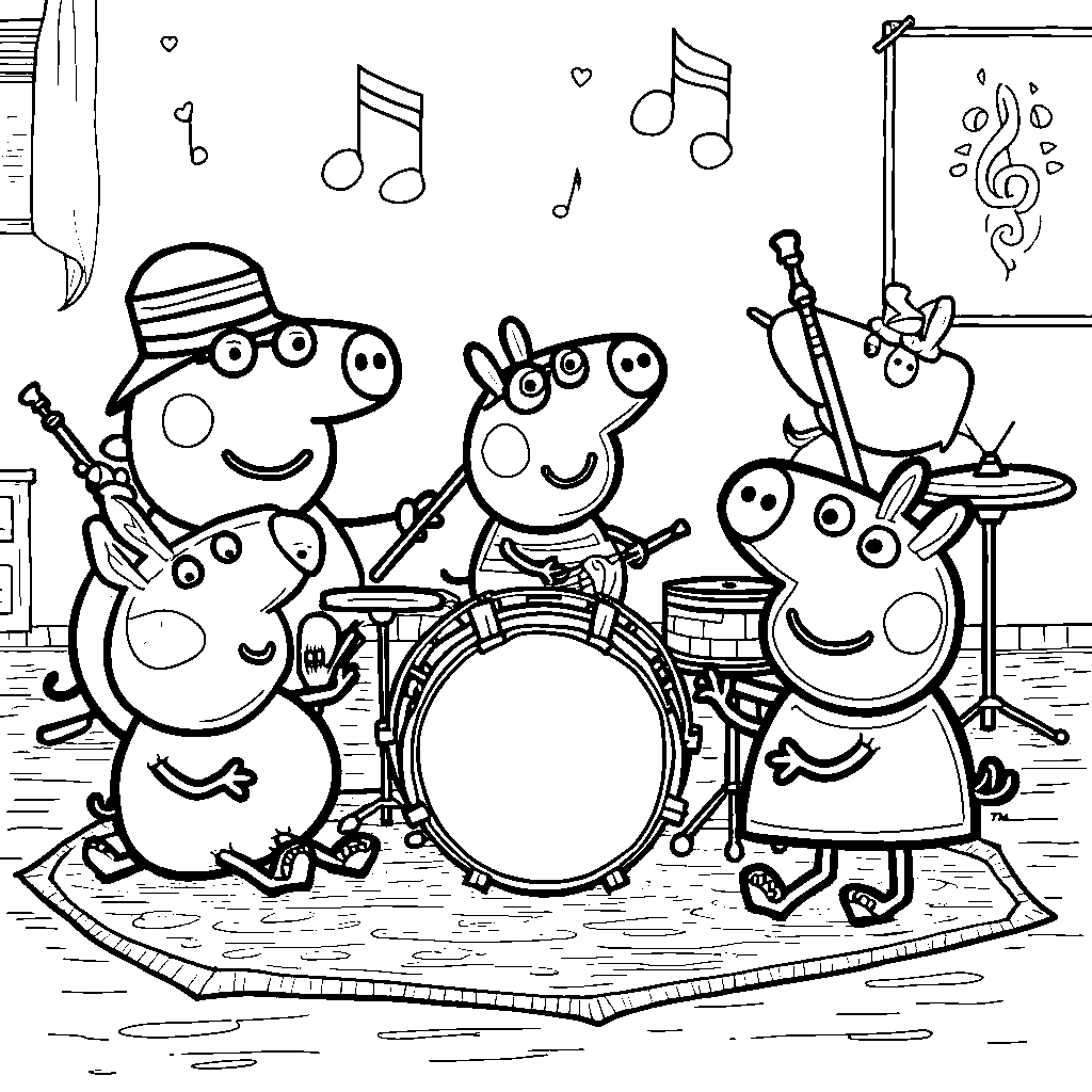 Peppa Pig making music with her friends at the school band