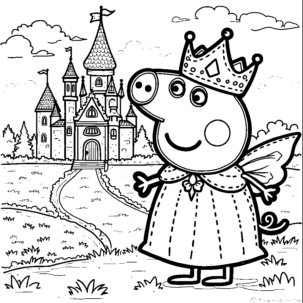 Peppa Pig playing dress-up in her favorite princess costume