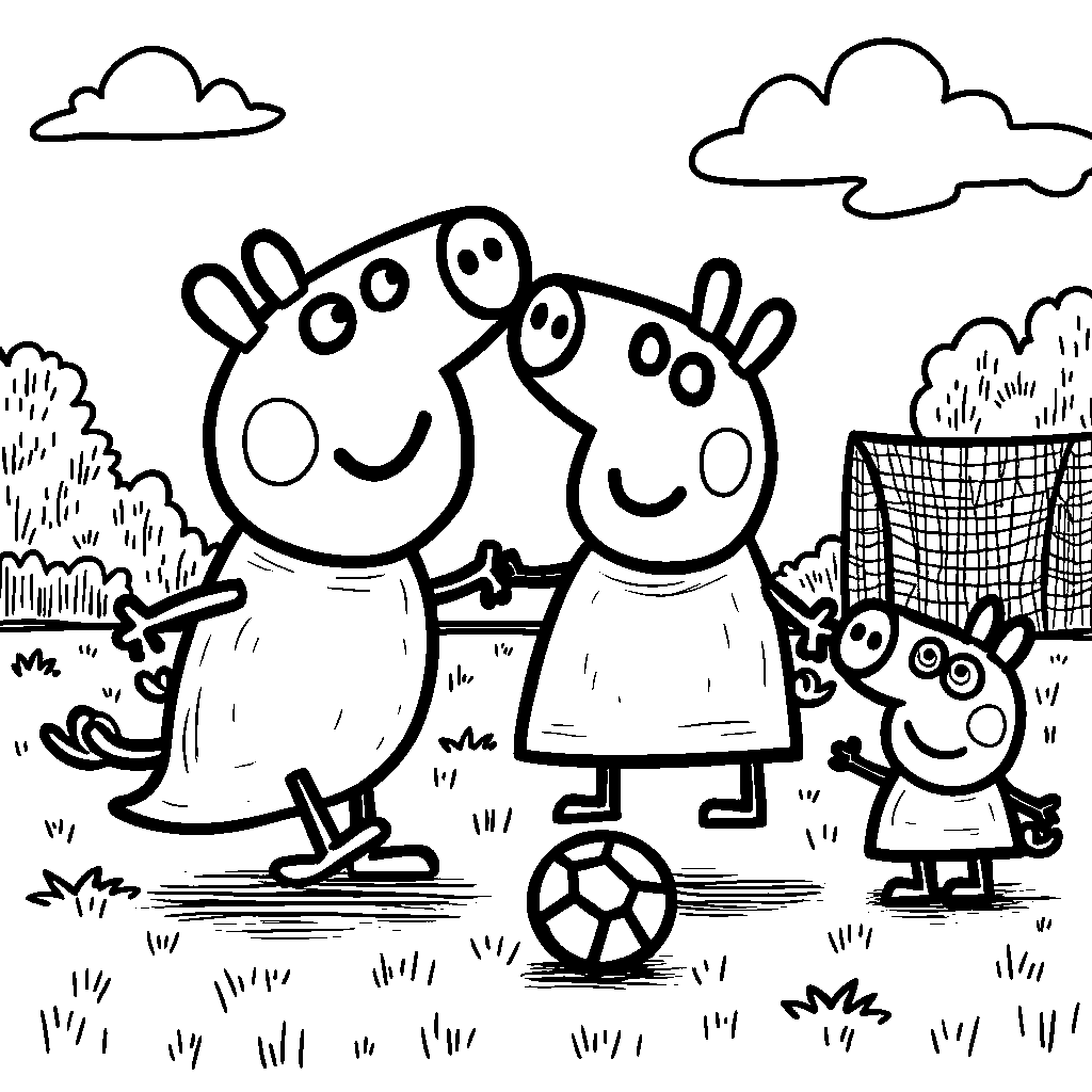 Peppa Pig playing soccer with her friends at recess