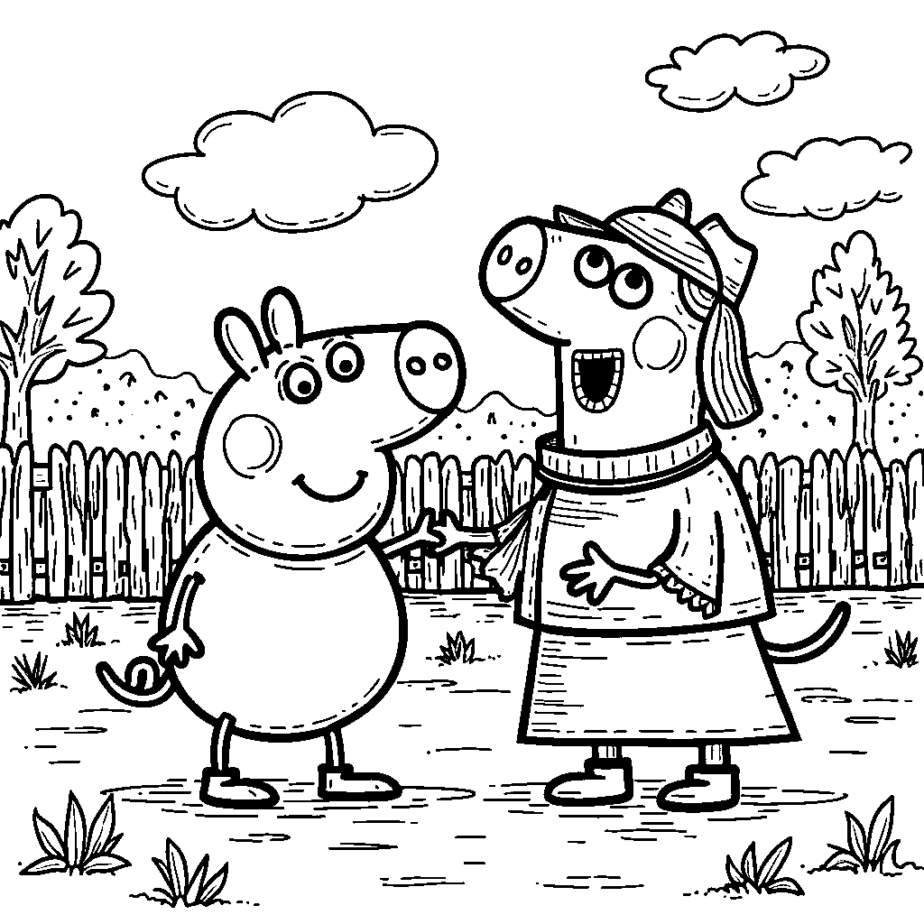 Peppa Pig playing with her friend Danny Dog at the dog park