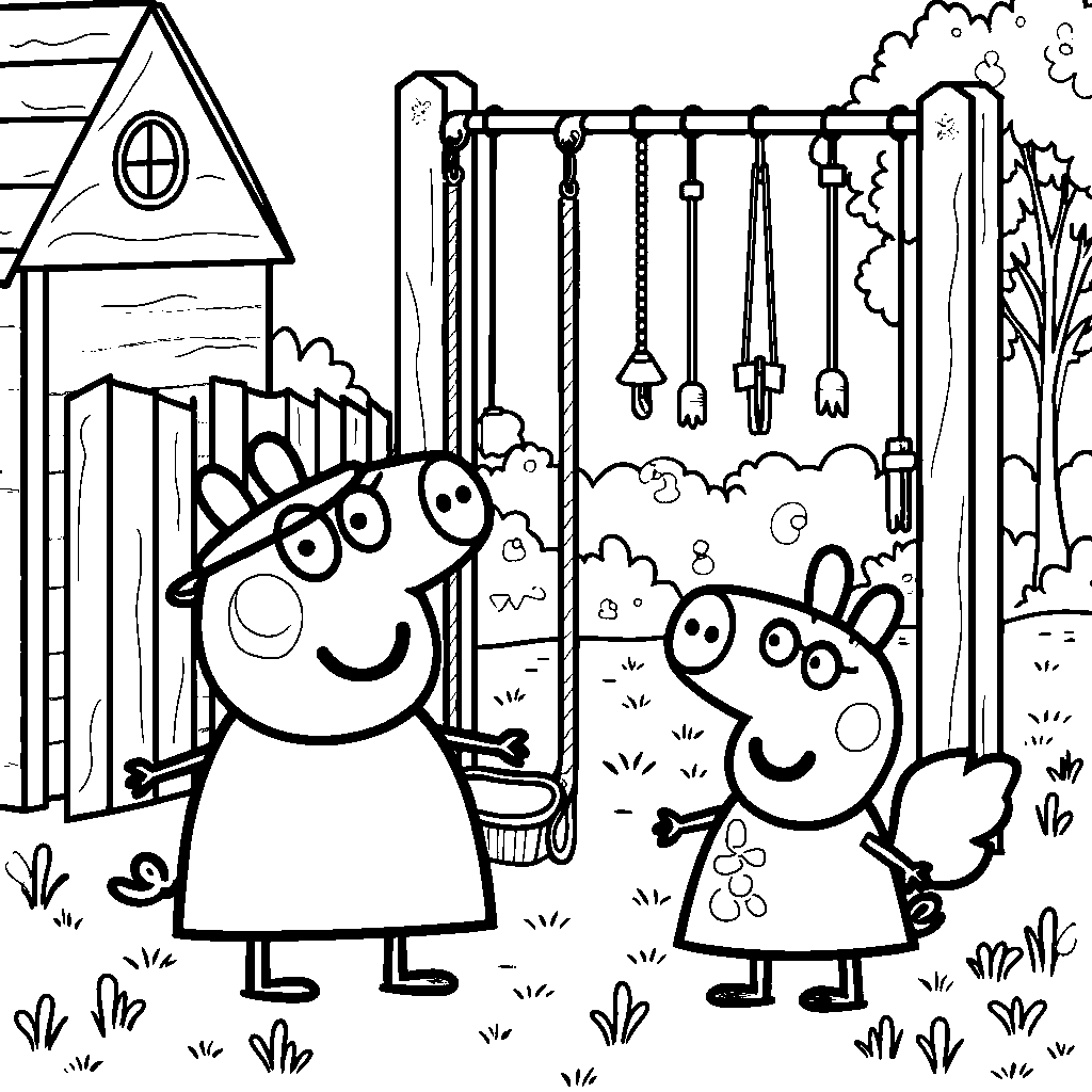 Peppa Pig playing with her friend Freddy Fox at the playground