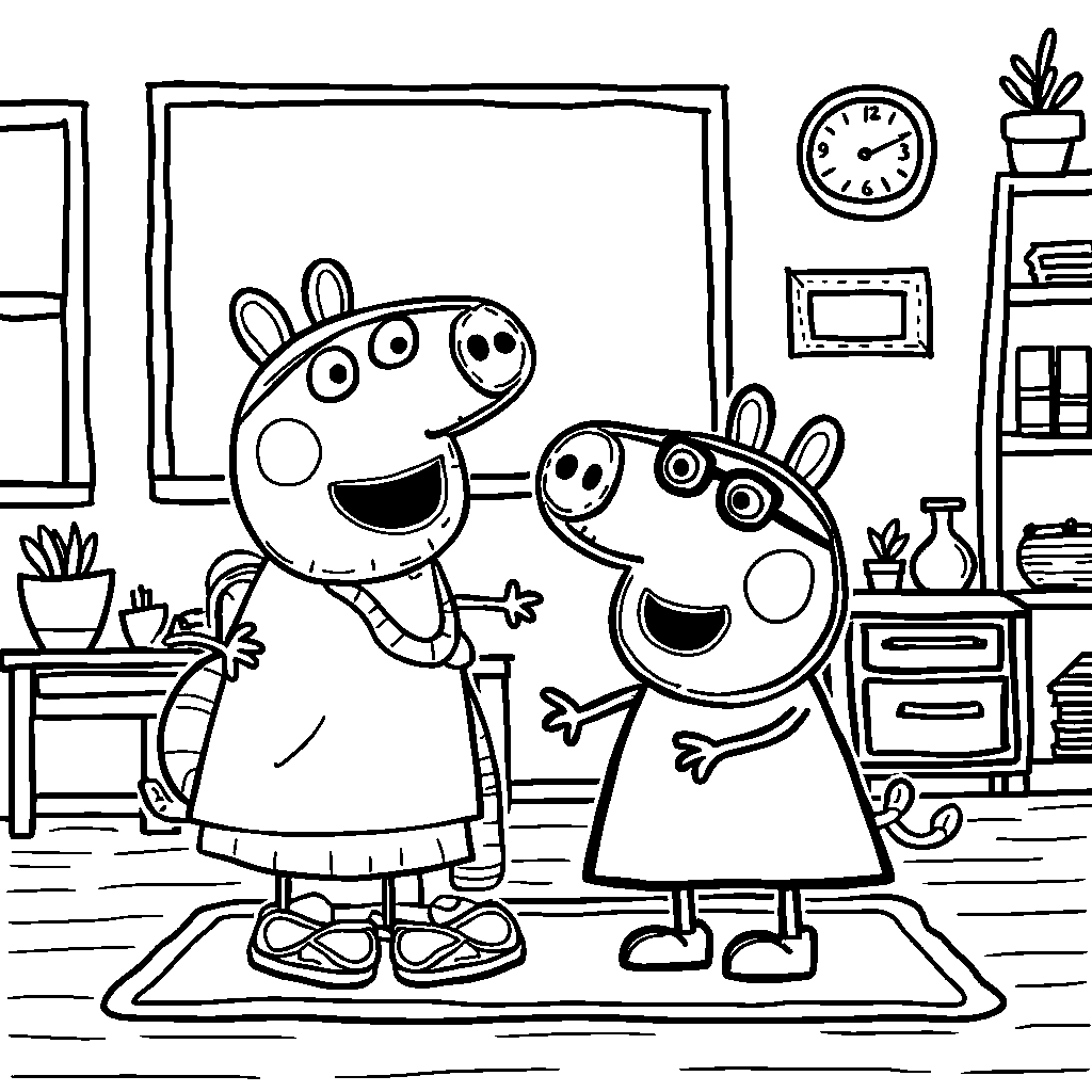 Peppa Pig playing with her friend Madame Gazelle at the school