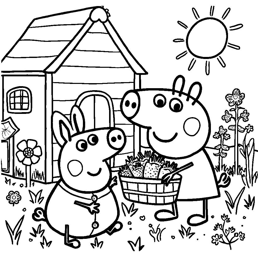 Peppa Pig taking care of her pet rabbit, Rebecca