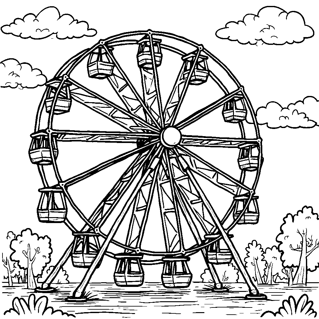 A bright, preppy-themed Ferris wheel spinning through a sunny day