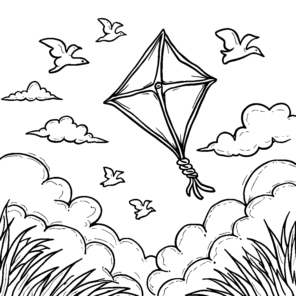 A bright, preppy-themed kite flying high in a sunny sky