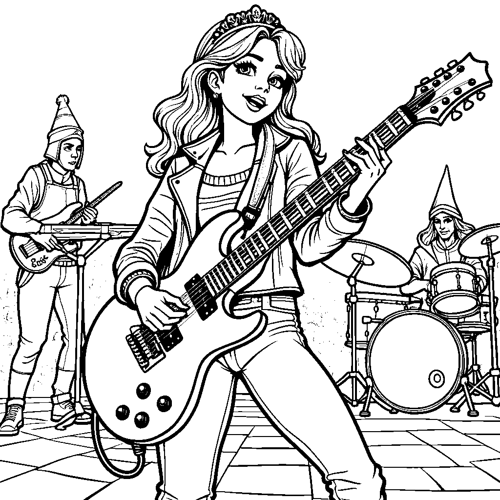 Princess playing a musical instrument in a band