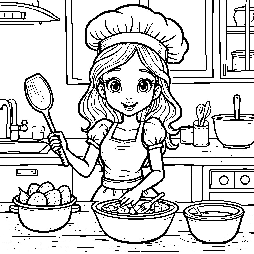 Princess wearing a chef's hat and holding a wooden spoon