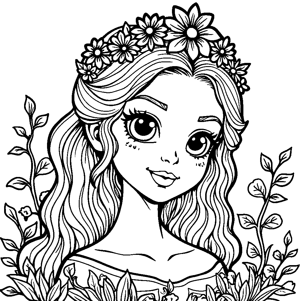 Princess wearing a crown made of flowers and leaves