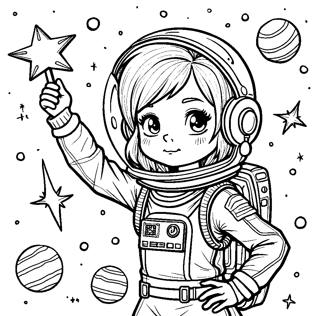 Princess wearing a astronaut helmet and holding a star